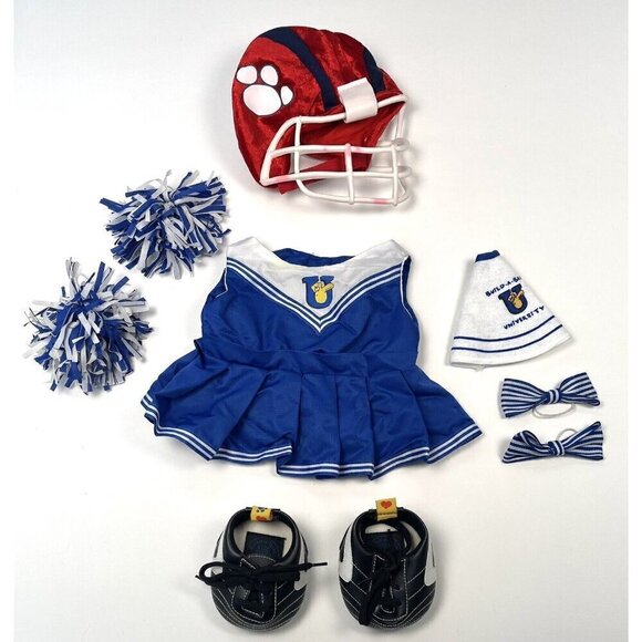 BUILD-A-BEAR WORKSHOP 9pc Cheerleader OUTFIT Football HELMET & CLEATS Shoes READ - Picture 1 of 4